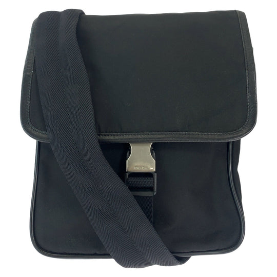 PRADA Shoulder Bag Nylon Black SilverMetal Shoulder Bag pochette Test Triangle With logo Women Used Authentic