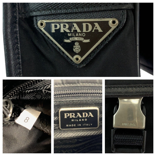 PRADA Shoulder Bag Nylon Black SilverMetal Shoulder Bag pochette Test Triangle With logo Women Used Authentic