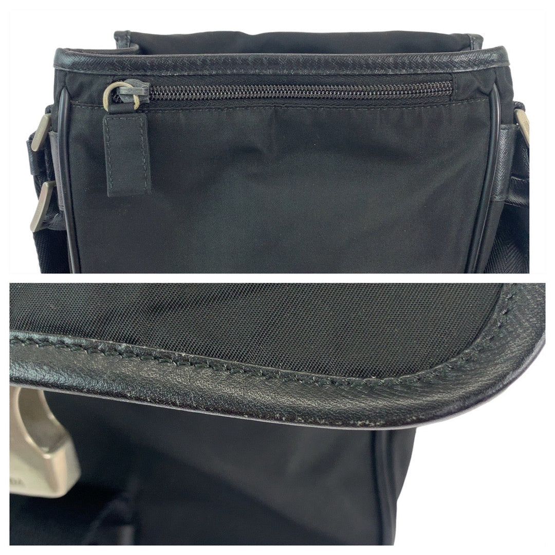 PRADA Shoulder Bag Nylon Black SilverMetal Shoulder Bag pochette Test Triangle With logo Women Used Authentic