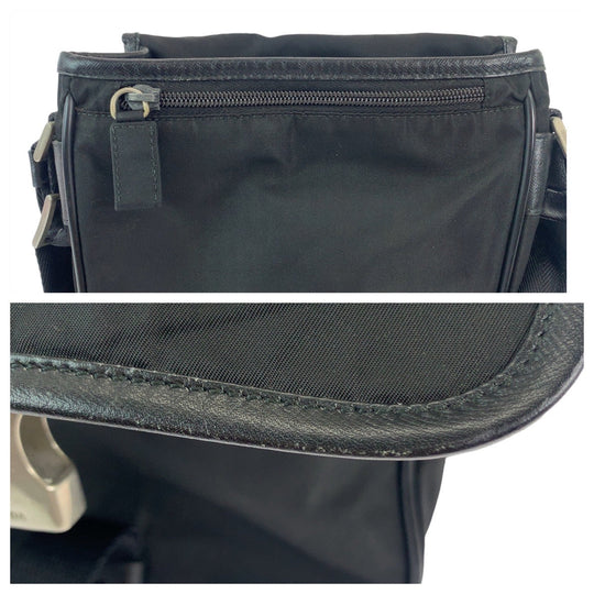 PRADA Shoulder Bag Nylon Black SilverMetal Shoulder Bag pochette Test Triangle With logo Women Used Authentic