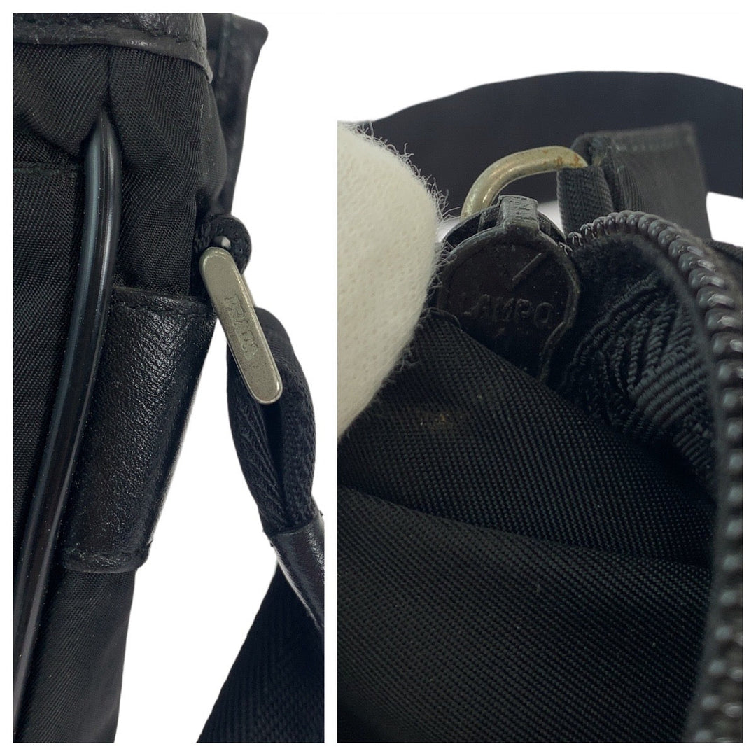 PRADA Shoulder Bag Nylon Black SilverMetal Shoulder Bag pochette Test Triangle With logo Women Used Authentic