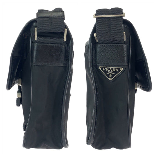 PRADA Shoulder Bag Nylon Black SilverMetal Shoulder Bag pochette Test Triangle With logo Women Used Authentic