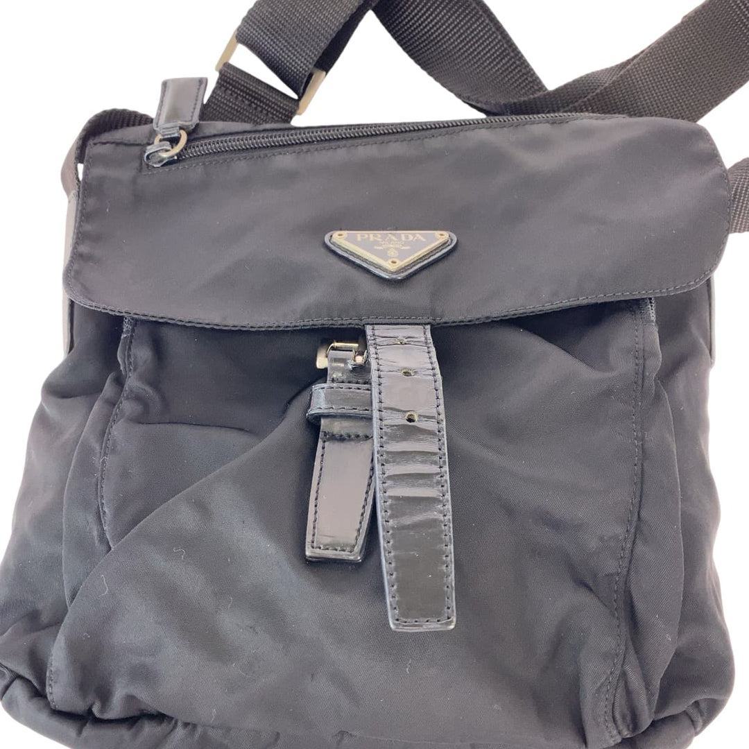 PRADA Shoulder Bag BT8994 Nylon Black SilverMetal Crossbody Shoulder Bag Pochette Test Triangle With logo mens Used Authentic