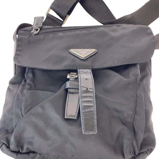PRADA Shoulder Bag BT8994 Nylon Black SilverMetal Crossbody Shoulder Bag Pochette Test Triangle With logo mens Used Authentic
