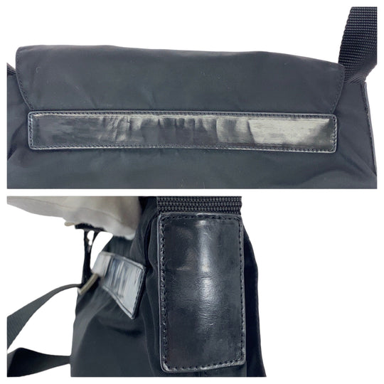PRADA Shoulder Bag BT8994 Nylon Black SilverMetal Crossbody Shoulder Bag Pochette Test Triangle With logo mens Used Authentic