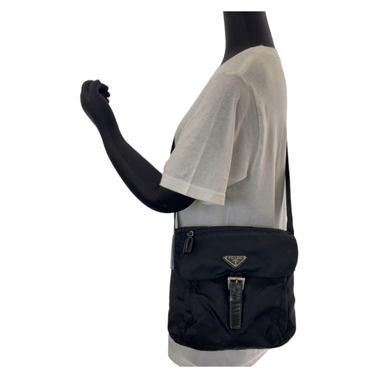 PRADA Shoulder Bag BT8994 Nylon Black SilverMetal Crossbody Shoulder Bag Pochette Test Triangle With logo mens Used Authentic