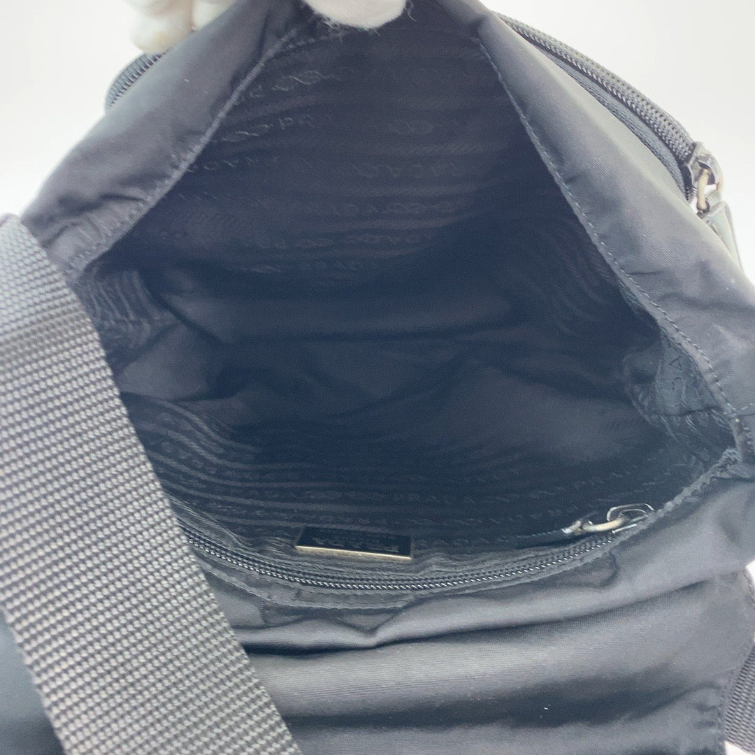 PRADA Shoulder Bag BT8994 Nylon Black SilverMetal Crossbody Shoulder Bag Pochette Test Triangle With logo mens Used Authentic
