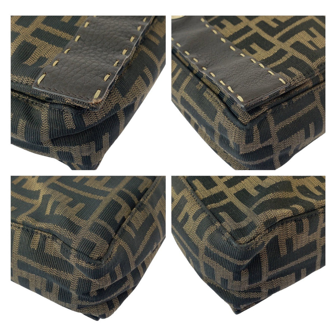 FENDI Shoulder Bag Canvas, Leather Brown Gold Metal Crossbody Shoulder Bag Messenger Bag Zucca Women Used Authentic