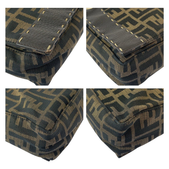 FENDI Shoulder Bag Canvas, Leather Brown Gold Metal Crossbody Shoulder Bag Messenger Bag Zucca Women Used Authentic