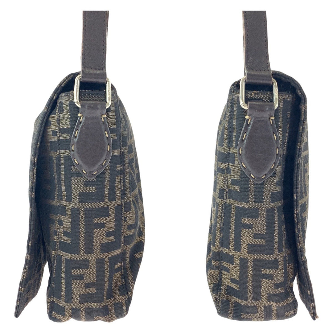 FENDI Shoulder Bag Canvas, Leather Brown Gold Metal Crossbody Shoulder Bag Messenger Bag Zucca Women Used Authentic