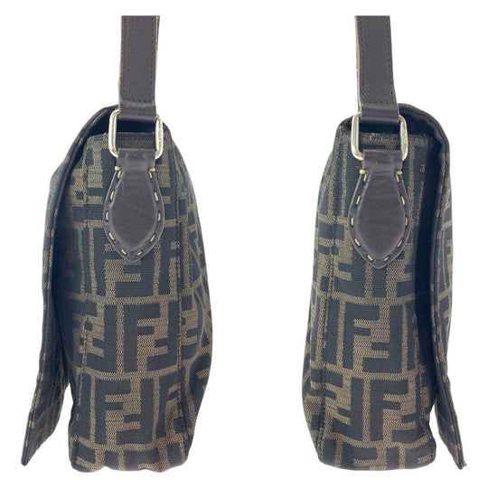 FENDI Shoulder Bag Canvas, Leather Brown Gold Metal Crossbody Shoulder Bag Messenger Bag Zucca Women Used Authentic