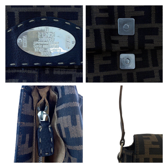 FENDI Shoulder Bag Canvas, Leather Brown Gold Metal Crossbody Shoulder Bag Messenger Bag Zucca Women Used Authentic