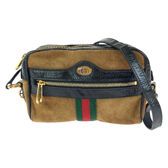 GUCCI Shoulder Bag 573321 Suede, Leather Brown Red Green GoldMetal Shoulder Bag pochette Ofidia Women Used Authentic