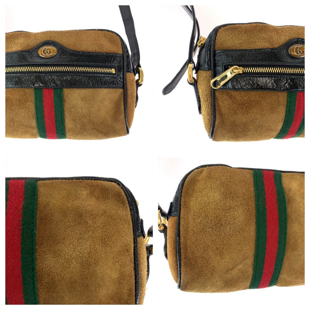 GUCCI Shoulder Bag 573321 Suede, Leather Brown Red Green GoldMetal Shoulder Bag pochette Ofidia Women Used Authentic