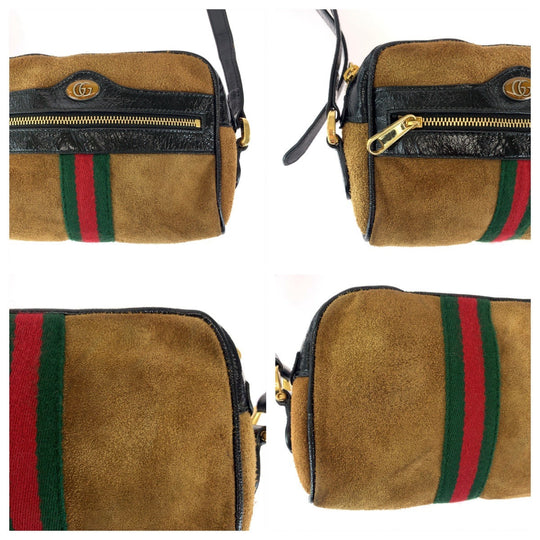 GUCCI Shoulder Bag 573321 Suede, Leather Brown Red Green GoldMetal Shoulder Bag pochette Ofidia Women Used Authentic