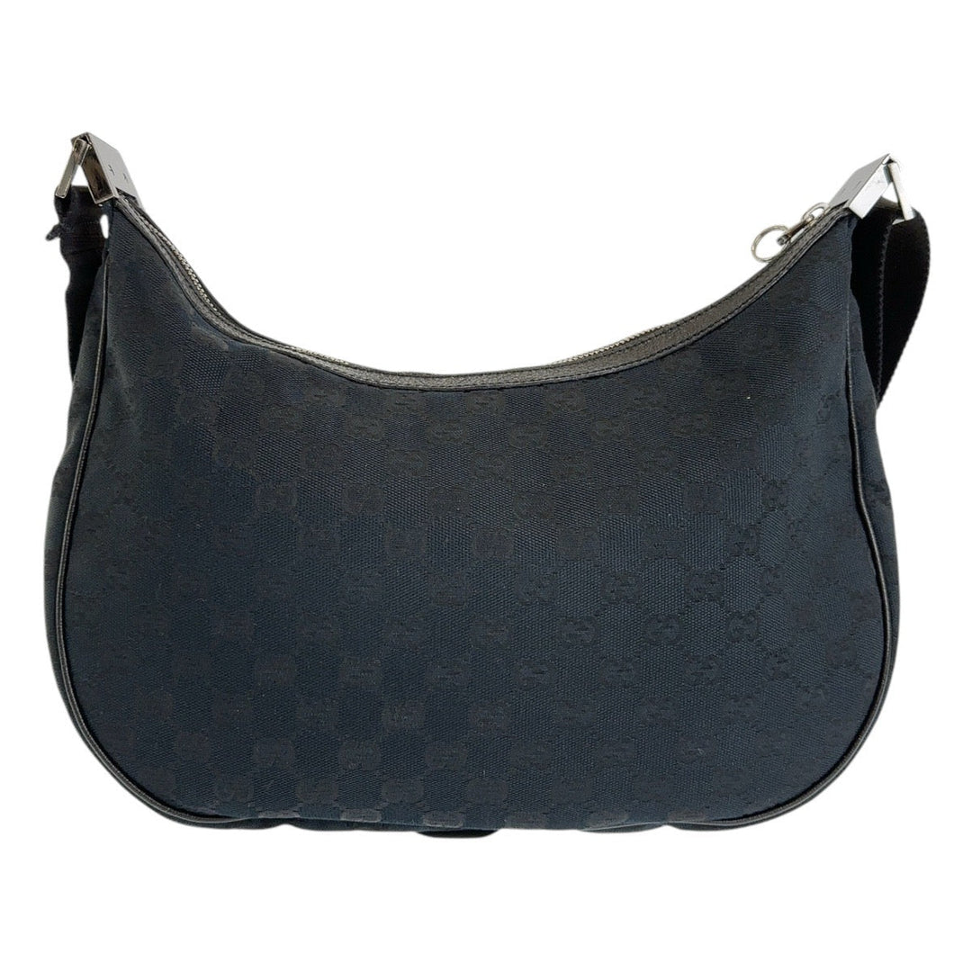 GUCCI Shoulder Bag 122790 GG canvas Black SilverMetal Crossbody Shoulder Bag Women Used Authentic