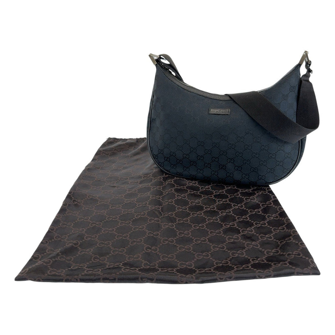 GUCCI Shoulder Bag 122790 GG canvas Black SilverMetal Crossbody Shoulder Bag Women Used Authentic