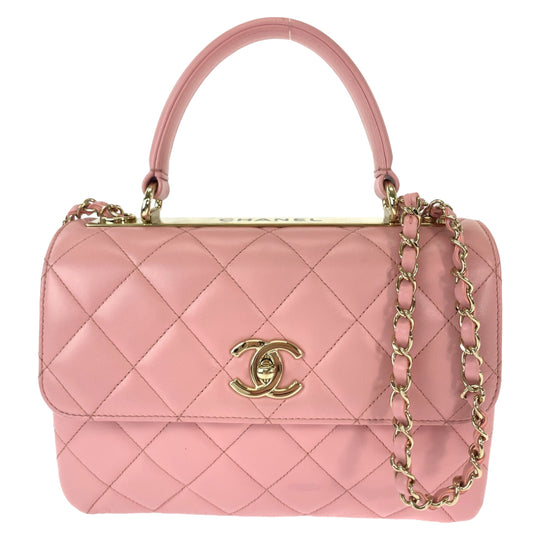 CHANEL Handbag lambskin Pink Gold Metal Chain Shoulder Bag Handbag 2way Matrasse COCO Mark Turnlock With logo Women Used Authentic
