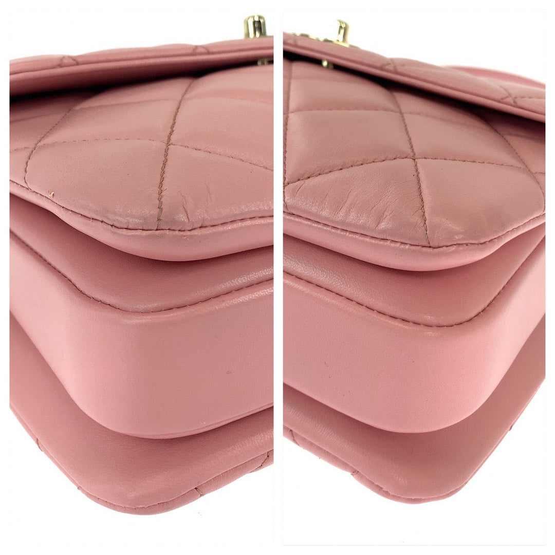 CHANEL Handbag lambskin Pink Gold Metal Chain Shoulder Bag Handbag 2way Matrasse COCO Mark Turnlock With logo Women Used Authentic