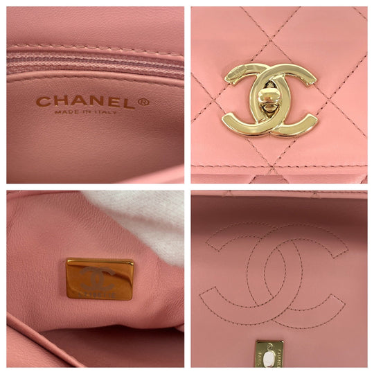 CHANEL Handbag lambskin Pink Gold Metal Chain Shoulder Bag Handbag 2way Matrasse COCO Mark Turnlock With logo Women Used Authentic