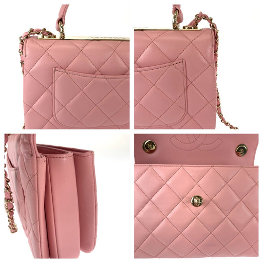 CHANEL Handbag lambskin Pink Gold Metal Chain Shoulder Bag Handbag 2way Matrasse COCO Mark Turnlock With logo Women Used Authentic