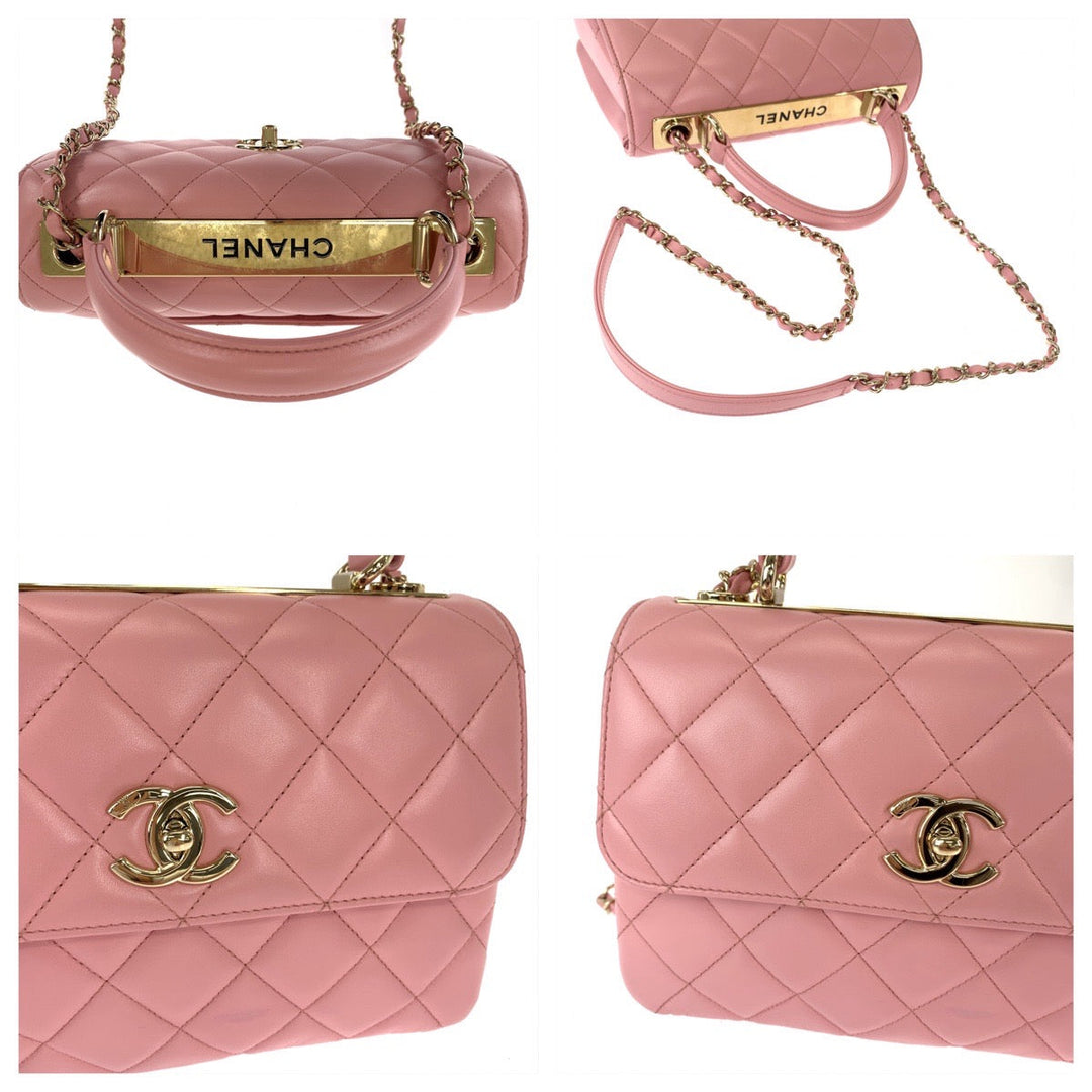 CHANEL Handbag lambskin Pink Gold Metal Chain Shoulder Bag Handbag 2way Matrasse COCO Mark Turnlock With logo Women Used Authentic