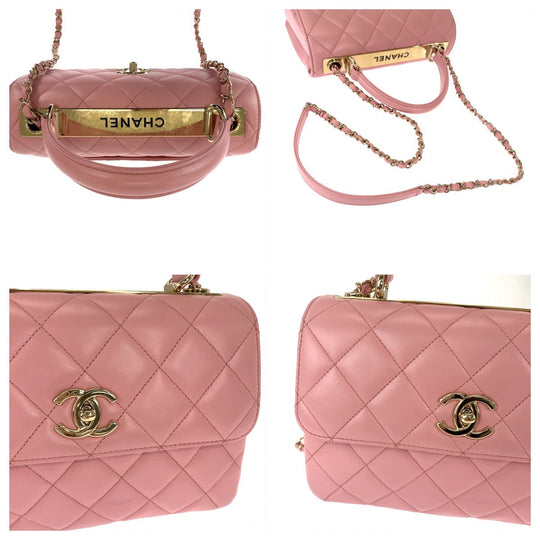 CHANEL Handbag lambskin Pink Gold Metal Chain Shoulder Bag Handbag 2way Matrasse COCO Mark Turnlock With logo Women Used Authentic
