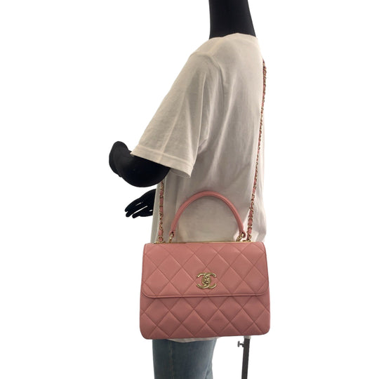 CHANEL Handbag lambskin Pink Gold Metal Chain Shoulder Bag Handbag 2way Matrasse COCO Mark Turnlock With logo Women Used Authentic