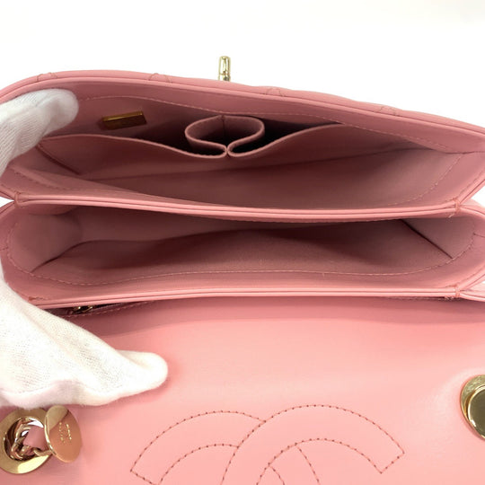 CHANEL Handbag lambskin Pink Gold Metal Chain Shoulder Bag Handbag 2way Matrasse COCO Mark Turnlock With logo Women Used Authentic