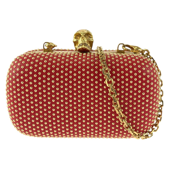 Alexander McQueen Shoulder Bag leather Red Orange Gold Metal ChainShoulder Bag Party Bag Studs Women Used Authentic