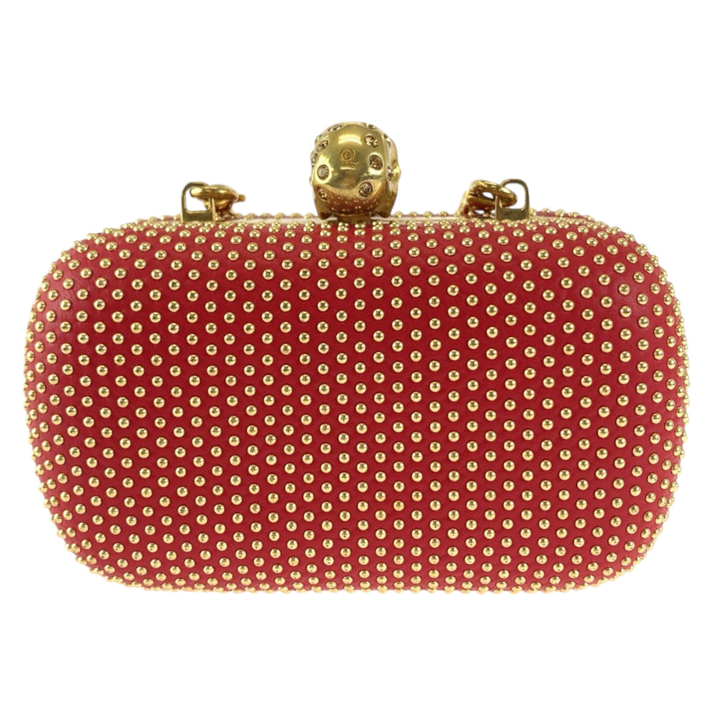 Alexander McQueen Shoulder Bag leather Red Orange Gold Metal ChainShoulder Bag Party Bag Studs Women Used Authentic