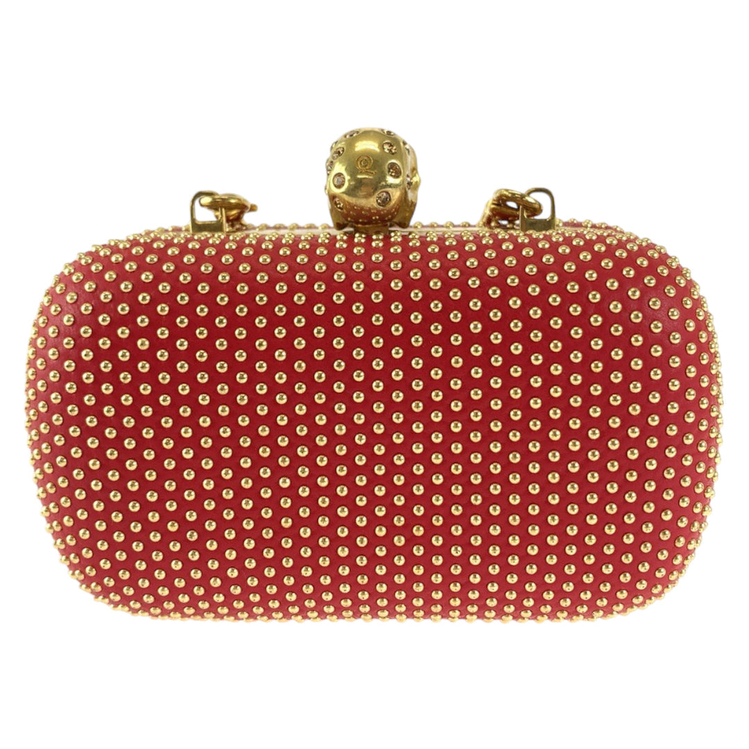 Alexander McQueen Shoulder Bag leather Red Orange Gold Metal ChainShoulder Bag Party Bag Studs Women Used Authentic
