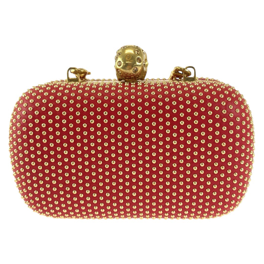 Alexander McQueen Shoulder Bag leather Red Orange Gold Metal ChainShoulder Bag Party Bag Studs Women Used Authentic