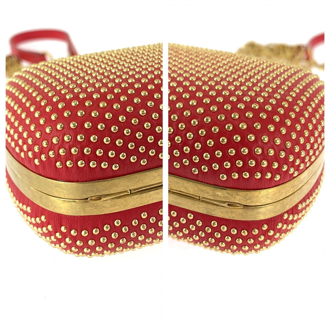Alexander McQueen Shoulder Bag leather Red Orange Gold Metal ChainShoulder Bag Party Bag Studs Women Used Authentic