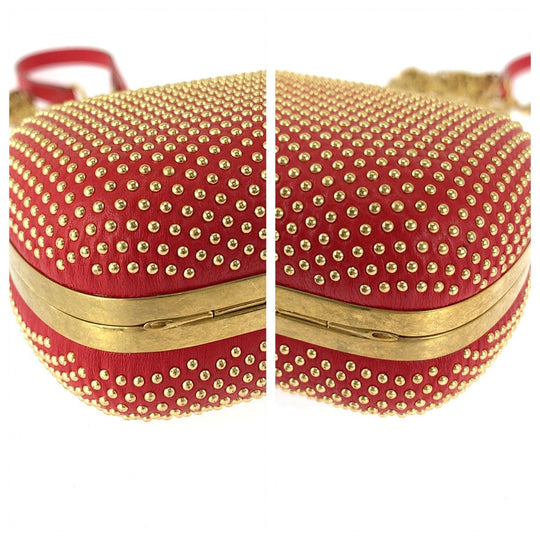 Alexander McQueen Shoulder Bag leather Red Orange Gold Metal ChainShoulder Bag Party Bag Studs Women Used Authentic