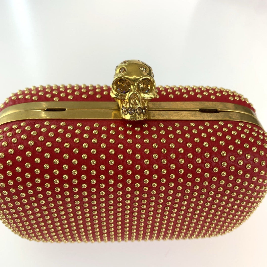 Alexander McQueen Shoulder Bag leather Red Orange Gold Metal ChainShoulder Bag Party Bag Studs Women Used Authentic