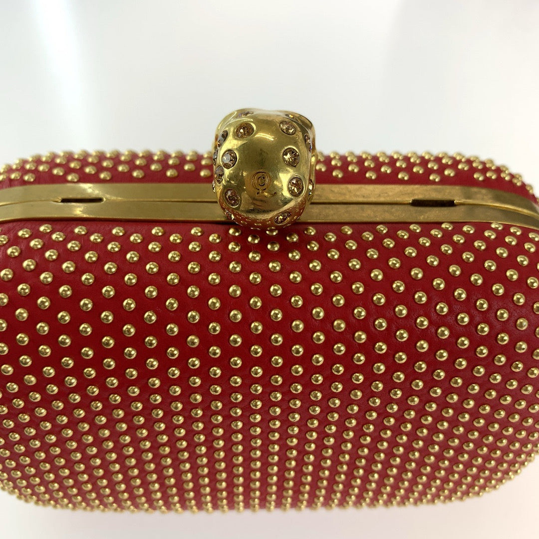 Alexander McQueen Shoulder Bag leather Red Orange Gold Metal ChainShoulder Bag Party Bag Studs Women Used Authentic