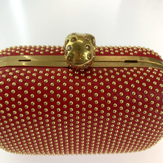 Alexander McQueen Shoulder Bag leather Red Orange Gold Metal ChainShoulder Bag Party Bag Studs Women Used Authentic