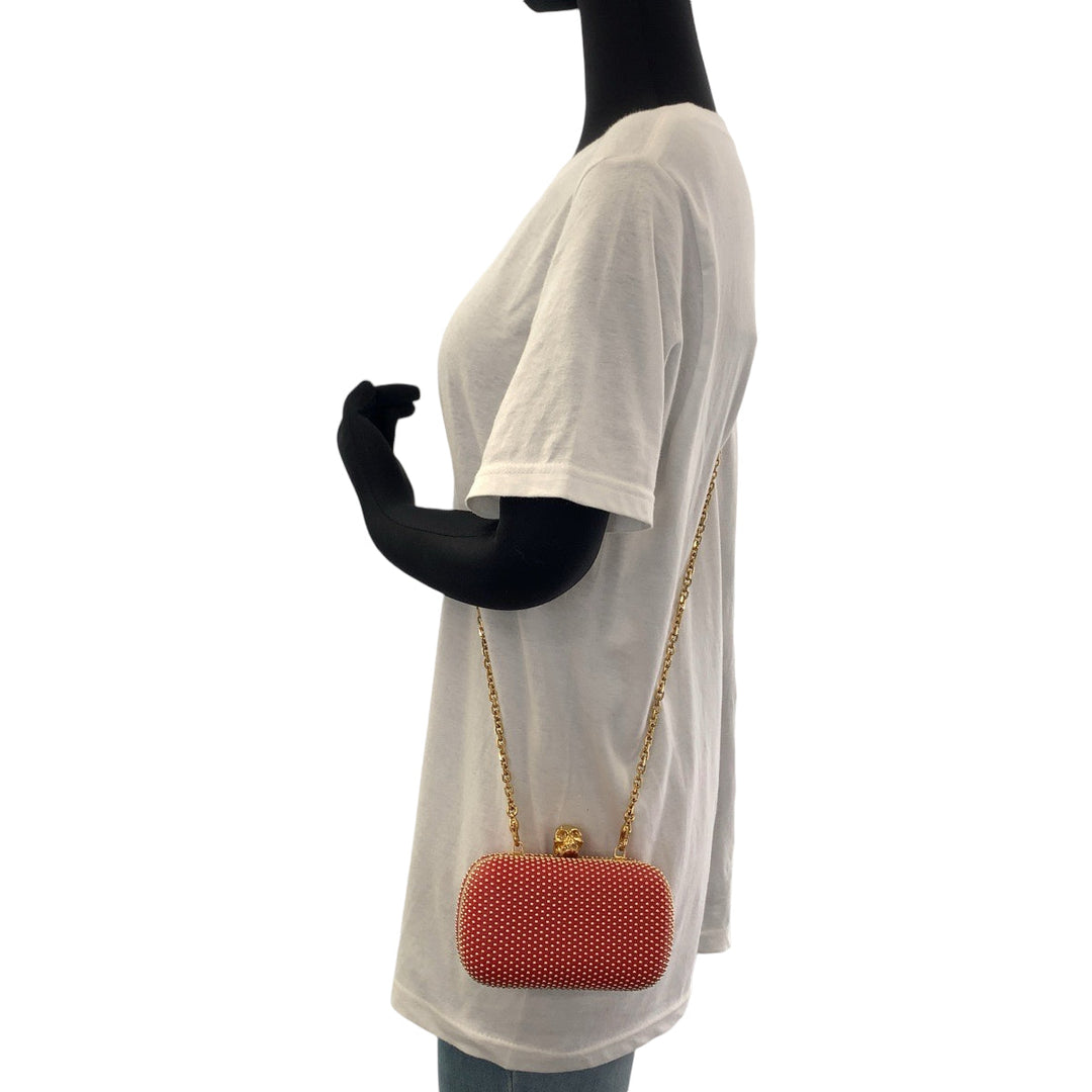 Alexander McQueen Shoulder Bag leather Red Orange Gold Metal ChainShoulder Bag Party Bag Studs Women Used Authentic
