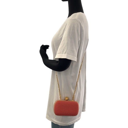Alexander McQueen Shoulder Bag leather Red Orange Gold Metal ChainShoulder Bag Party Bag Studs Women Used Authentic