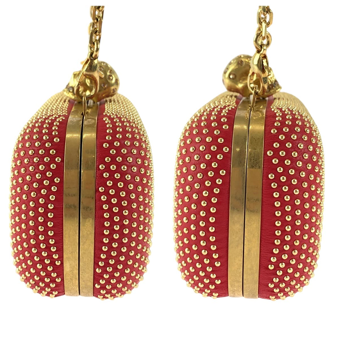 Alexander McQueen Shoulder Bag leather Red Orange Gold Metal ChainShoulder Bag Party Bag Studs Women Used Authentic