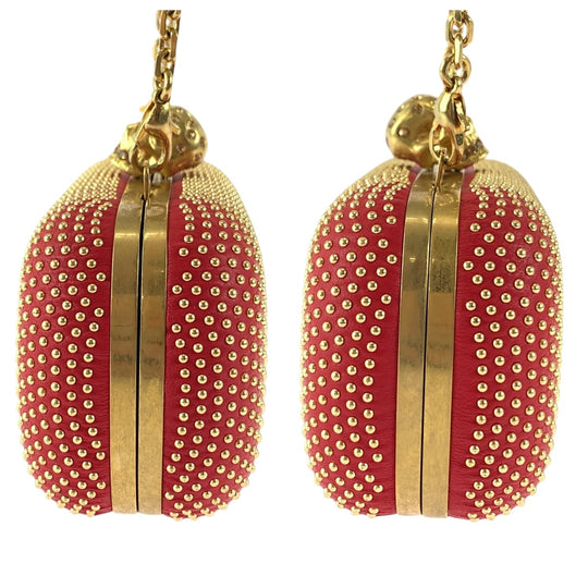 Alexander McQueen Shoulder Bag leather Red Orange Gold Metal ChainShoulder Bag Party Bag Studs Women Used Authentic