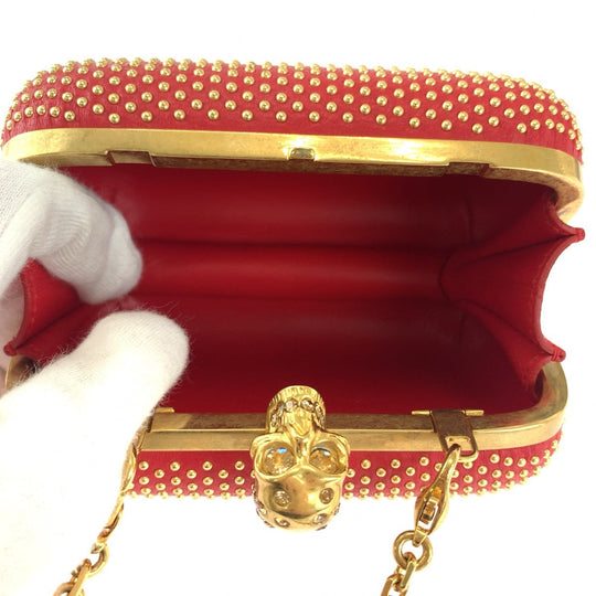 Alexander McQueen Shoulder Bag leather Red Orange Gold Metal ChainShoulder Bag Party Bag Studs Women Used Authentic