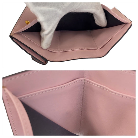 FENDI Tri-fold wallet leather Pink Brown Gold Metal Folding wallet Compact wallet ZUCCA F IS FENDI Women Used Authentic