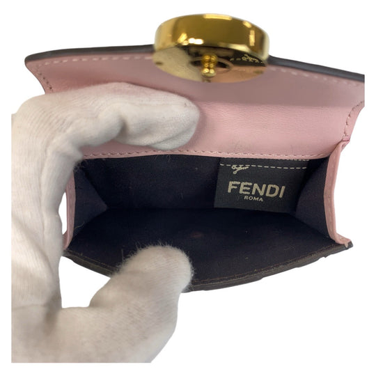 FENDI Tri-fold wallet leather Pink Brown Gold Metal Folding wallet Compact wallet ZUCCA F IS FENDI Women Used Authentic