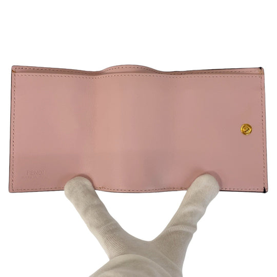 FENDI Tri-fold wallet leather Pink Brown Gold Metal Folding wallet Compact wallet ZUCCA F IS FENDI Women Used Authentic