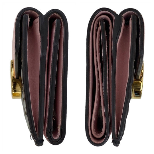 FENDI Tri-fold wallet leather Pink Brown Gold Metal Folding wallet Compact wallet ZUCCA F IS FENDI Women Used Authentic