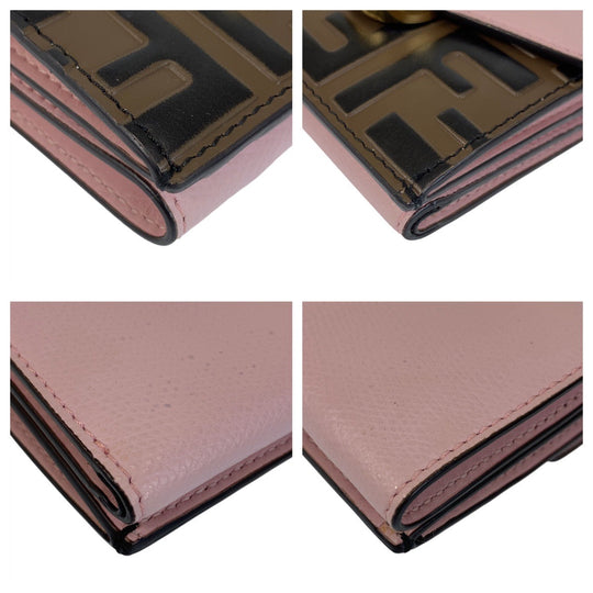 FENDI Tri-fold wallet leather Pink Brown Gold Metal Folding wallet Compact wallet ZUCCA F IS FENDI Women Used Authentic
