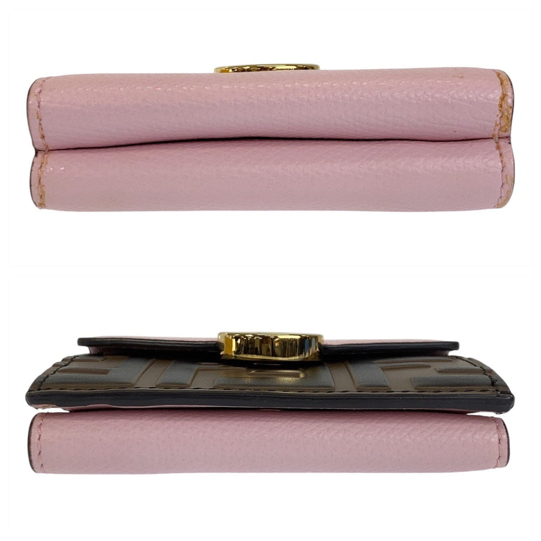 FENDI Tri-fold wallet leather Pink Brown Gold Metal Folding wallet Compact wallet ZUCCA F IS FENDI Women Used Authentic