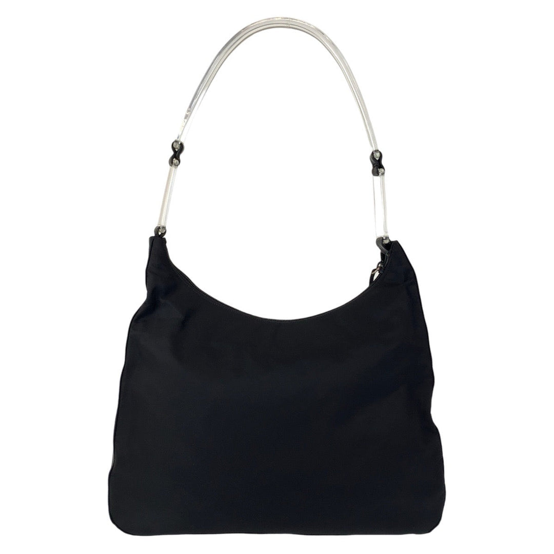 PRADA Shoulder Bag Nylon, Plastic Black SilverMetal Shoulder Bag Test Triangle With logo Women Used Authentic